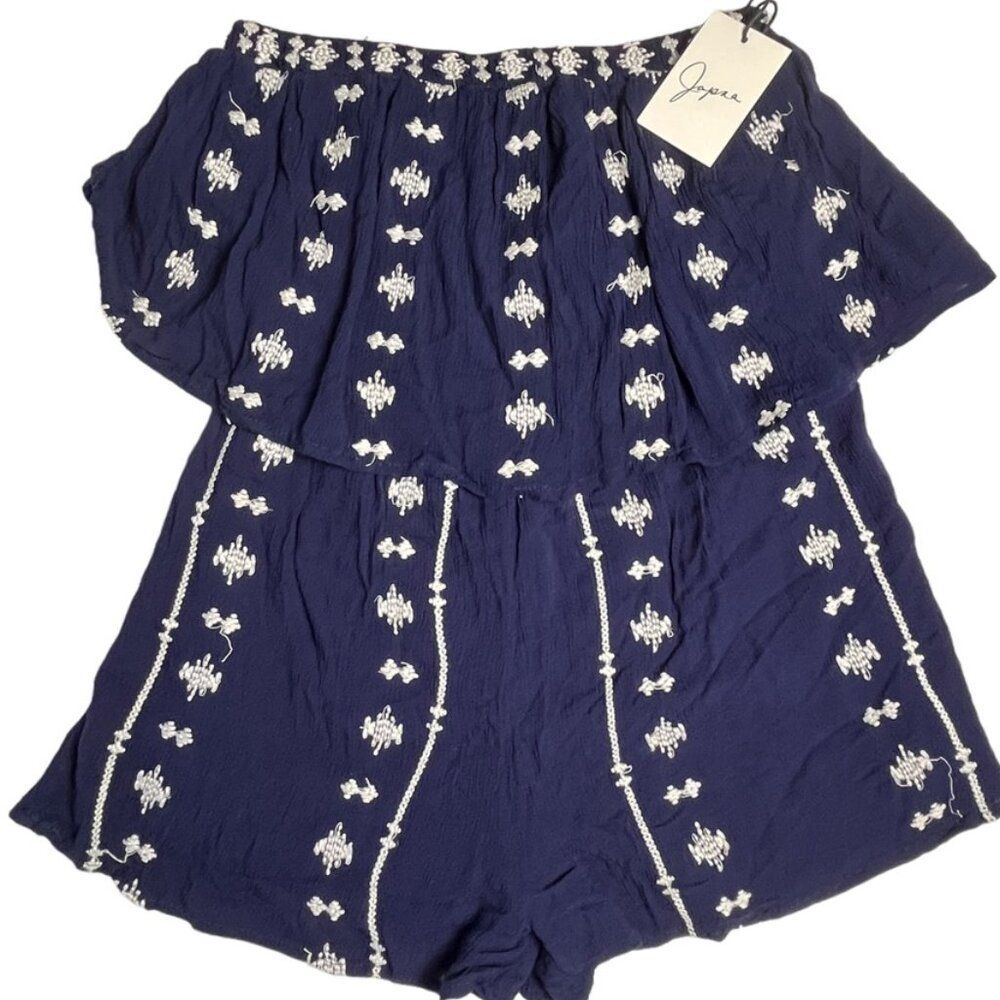 Navy Blue & White Strapless Romper Trendy Cute Boho Sz Medium NWT